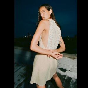 Zara White and Tan Halter Sundress